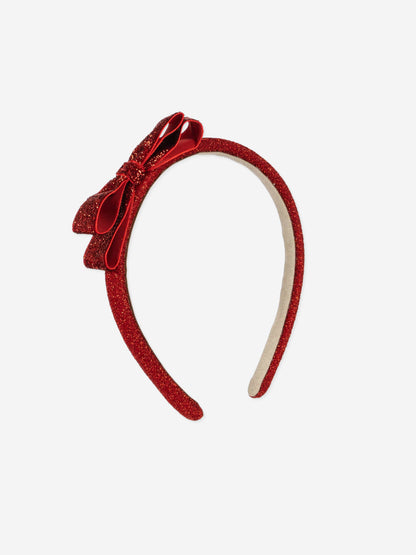 Konges Sløjd Girls Velvet Glitter Bow Headband in Red