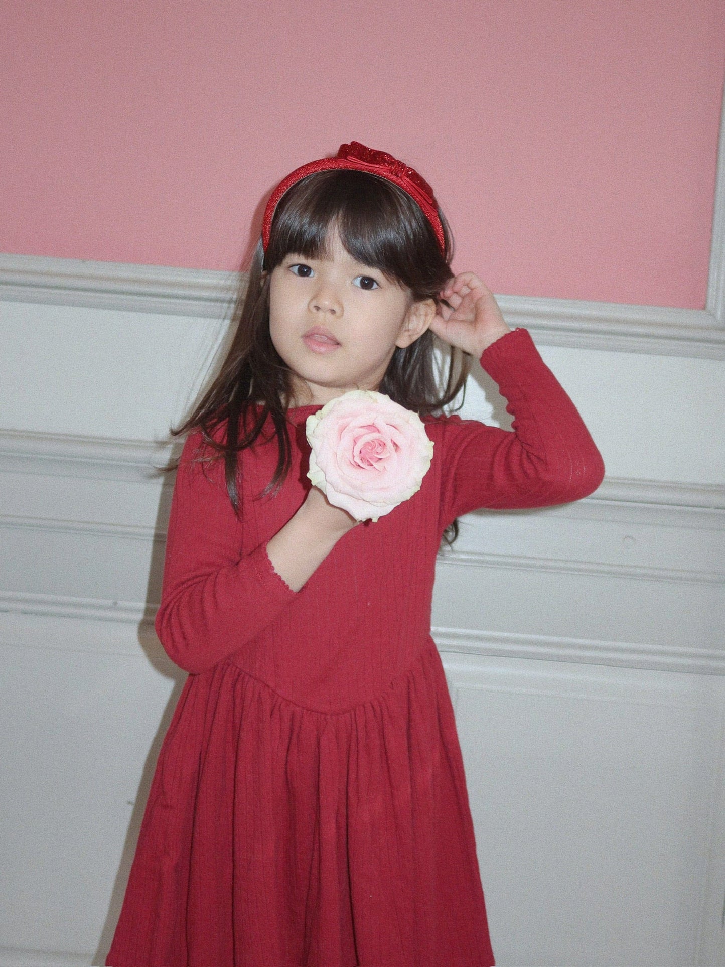 Konges Sløjd Girls Velvet Glitter Bow Headband in Red