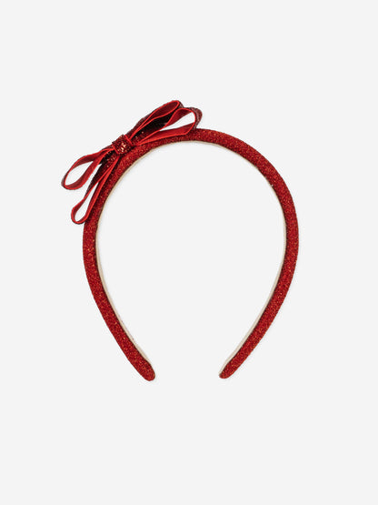 Konges Sløjd Girls Velvet Glitter Bow Headband in Red