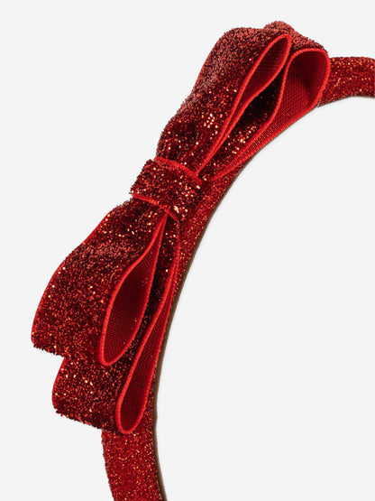 Konges Sløjd Girls Velvet Glitter Bow Headband in Red