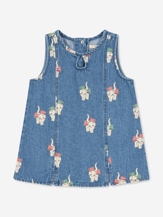Konges Sløjd Girls Magot Bow Kitty Denim Dress in Blue