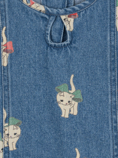 Konges Sløjd Girls Magot Bow Kitty Denim Dress in Blue