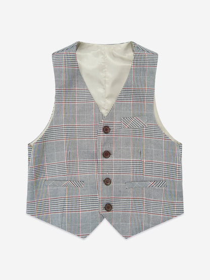 SUITLAB London Boys Checked 3 Piece Suit Set in Grey