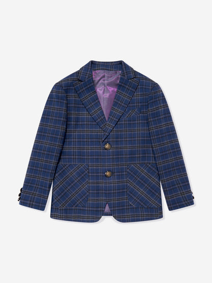 SUITLAB London Boys Checked 3 Piece Suit Set in Navy