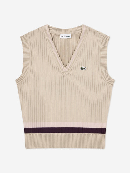 Lacoste Girls Brushed Rib Sweater Vest in Beige