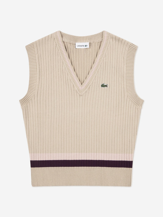 Lacoste Girls Brushed Rib Sweater Vest in Beige