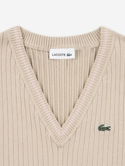 Lacoste Girls Brushed Rib Sweater Vest in Beige