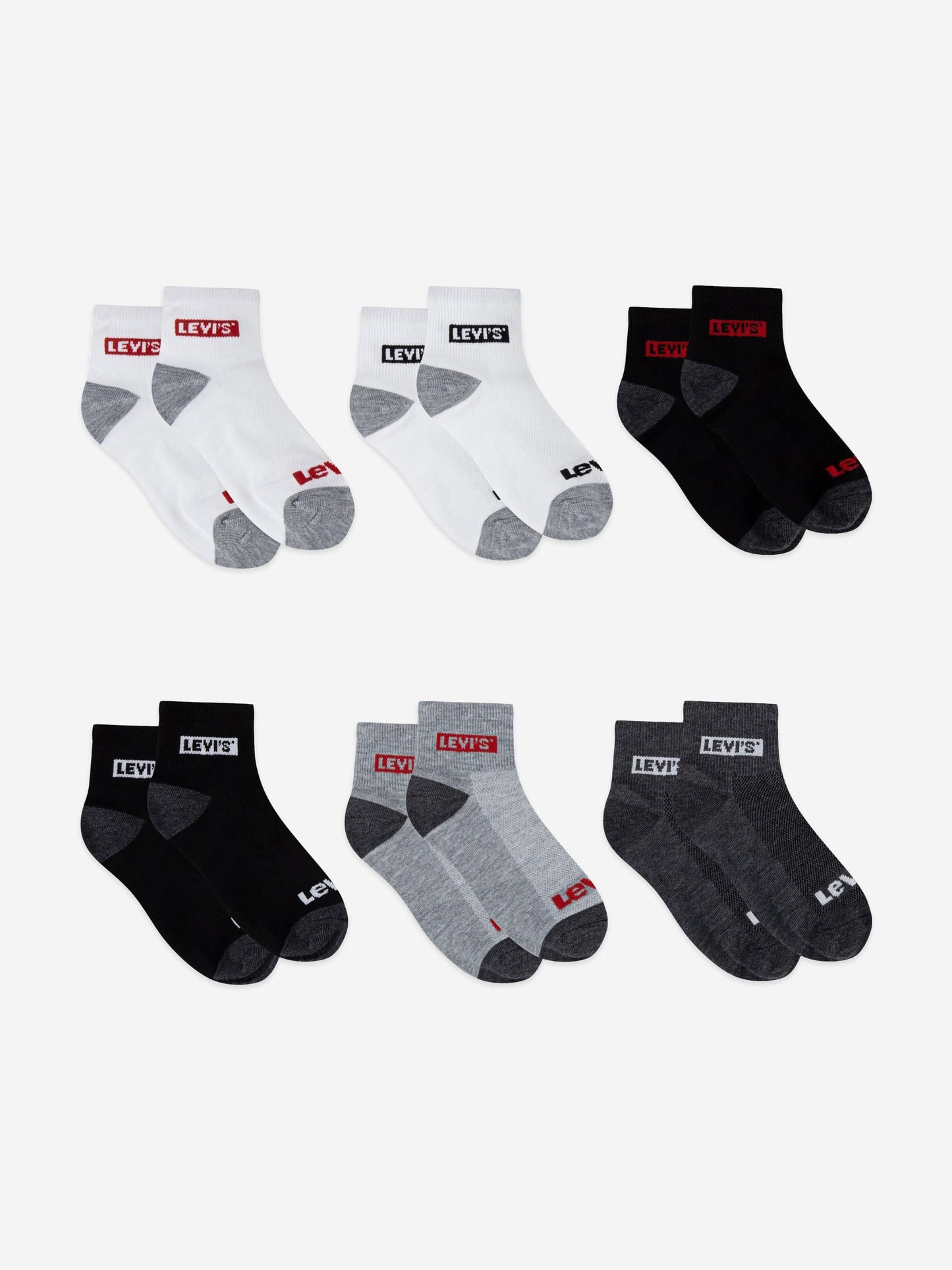 Levi's Kids Box Tab Mid Cut 6 Pack Socks Set in Grey