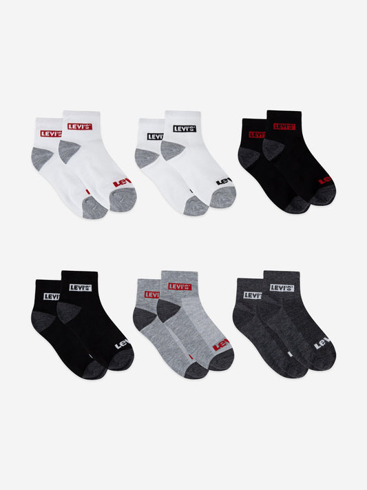 Levi's Kids Box Tab Mid Cut 6 Pack Socks Set in Grey