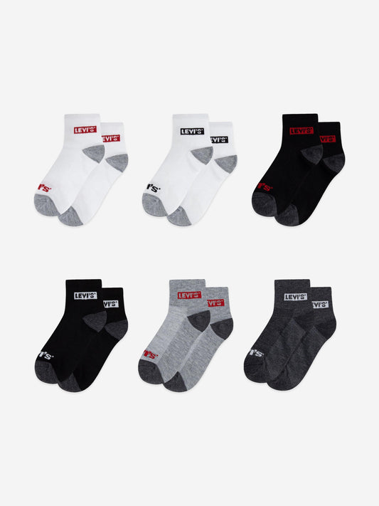 Levi's Kids Box Tab Mid Cut 6 Pack Socks Set in Grey