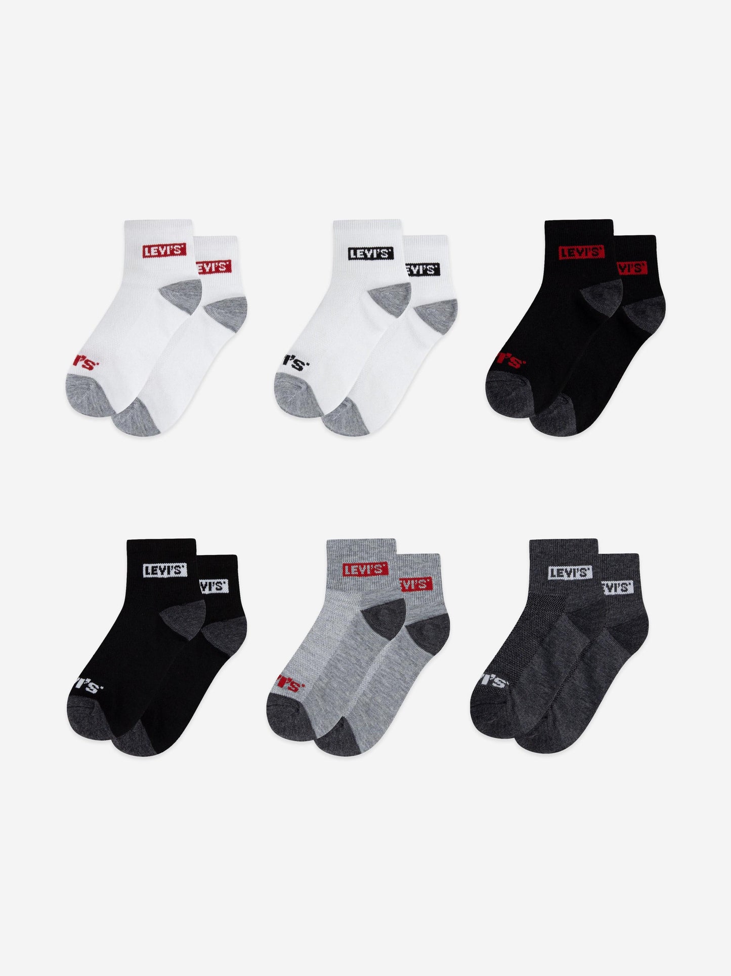 Levi's Kids Box Tab Mid Cut 6 Pack Socks Set in Grey