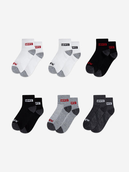 Levi's Kids Box Tab Mid Cut 6 Pack Socks Set in Grey