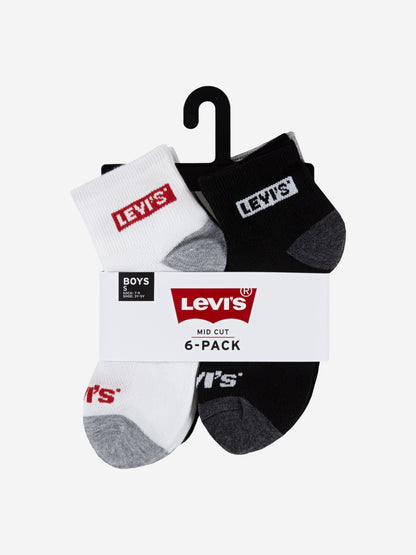 Levi's Kids Box Tab Mid Cut 6 Pack Socks Set in Grey