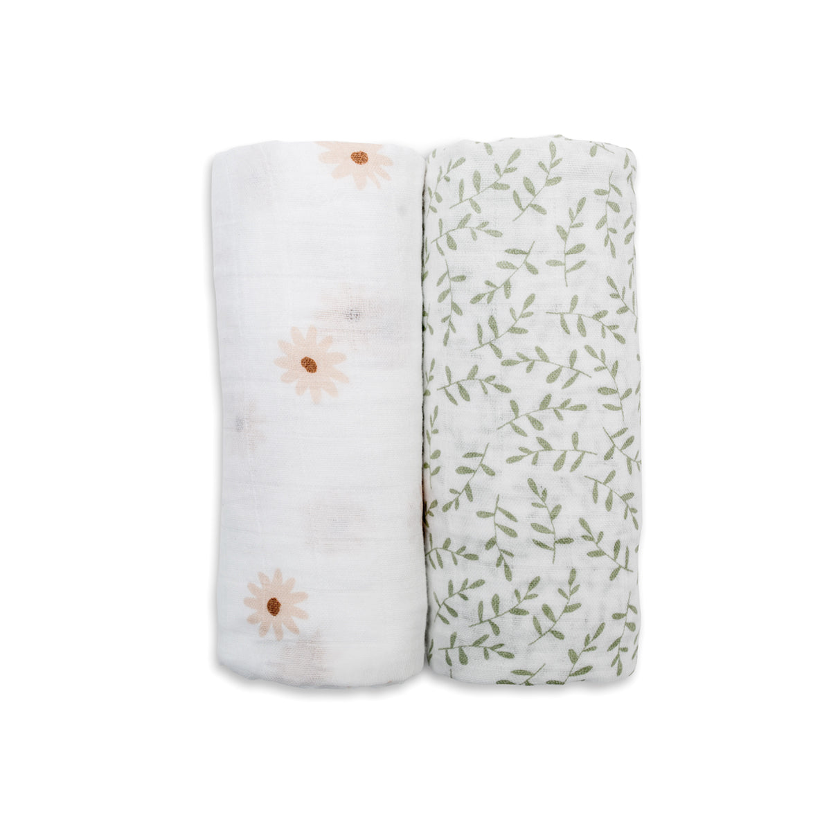 Lulujo - 2 Pack Muslin Swaddles - Daisy / Greenery (100cm x100cm)
