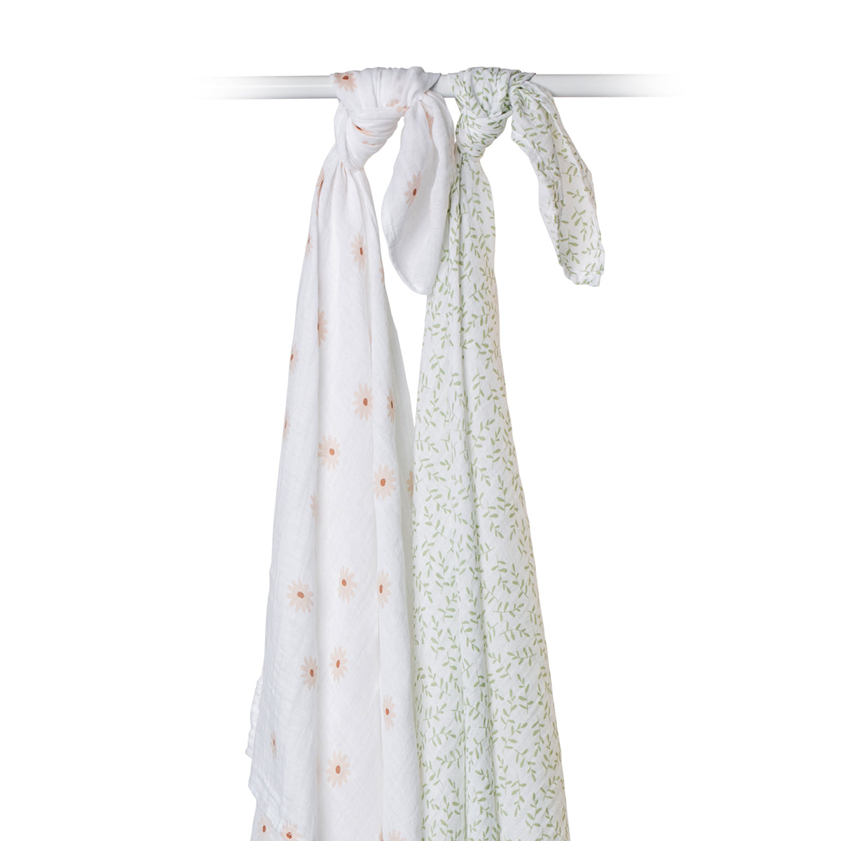 Lulujo - 2 Pack Muslin Swaddles - Daisy / Greenery (100cm x100cm)