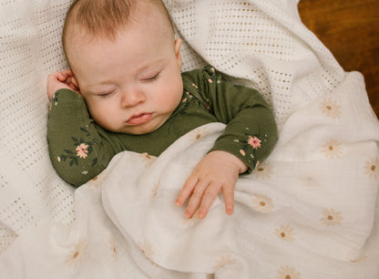 Lulujo - 2 Pack Muslin Swaddles - Daisy / Greenery (100cm x100cm)