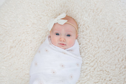 Lulujo - 2 Pack Muslin Swaddles - Daisy / Greenery (100cm x100cm)