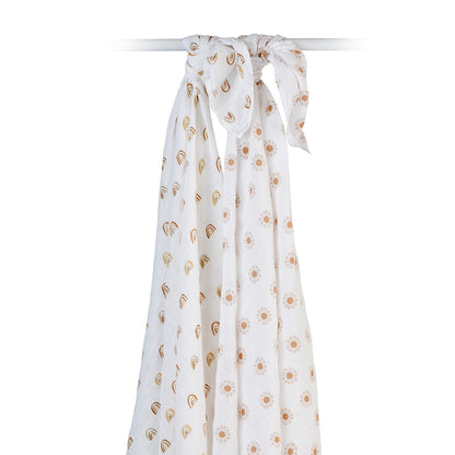 Lulujo - 2 Pack Muslin Swaddles - Rainbows / Suns (100cm x100cm)