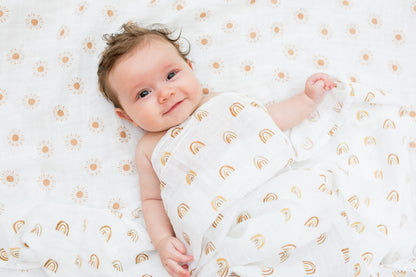 Lulujo - 2 Pack Muslin Swaddles - Rainbows / Suns (100cm x100cm)
