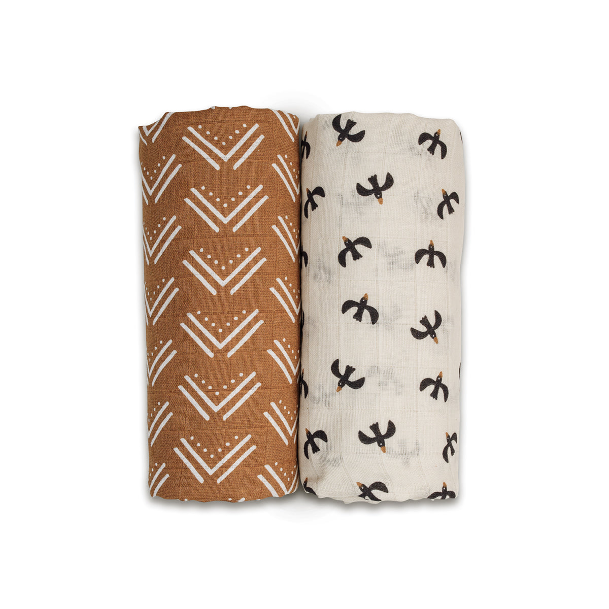 Lulujo - 2 Pack Muslin Swaddles - Blackbird / Mudcloth (100cm x100cm)