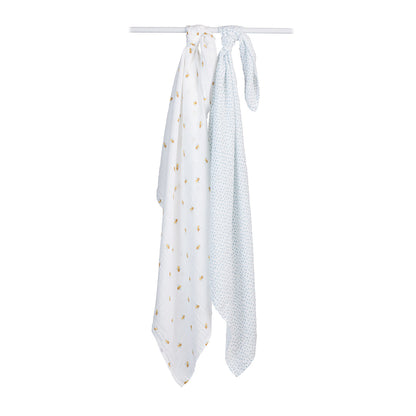 Lulujo - 2 Pack Muslin Swaddles - Bees / Dots (100cm x100cm)