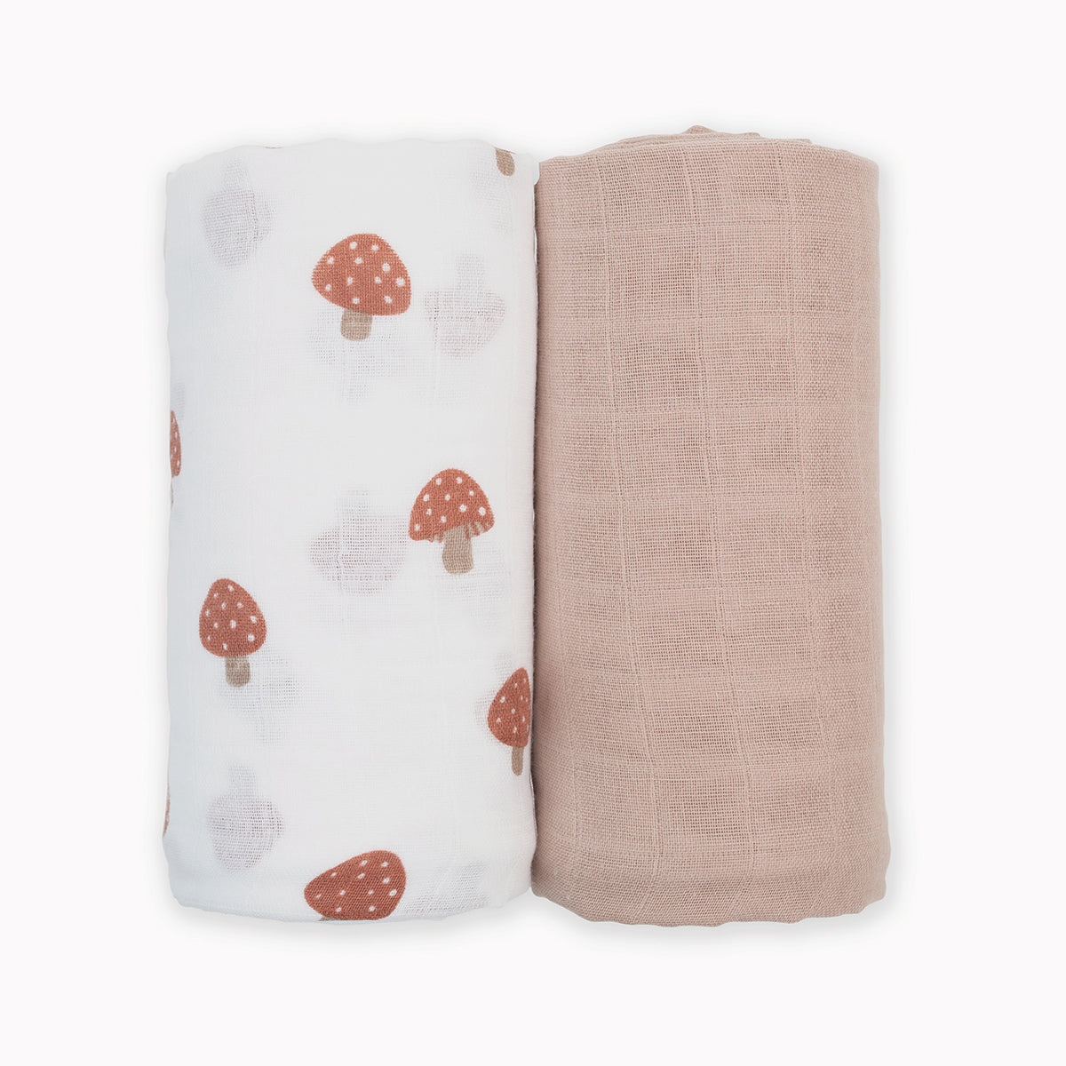 Lulujo - 2 Pack Muslin Swaddles - Mushrooms / Sand (100cm x100cm)
