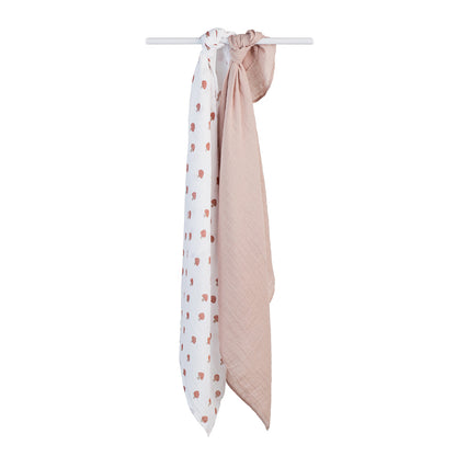 Lulujo - 2 Pack Muslin Swaddles - Mushrooms / Sand (100cm x100cm)