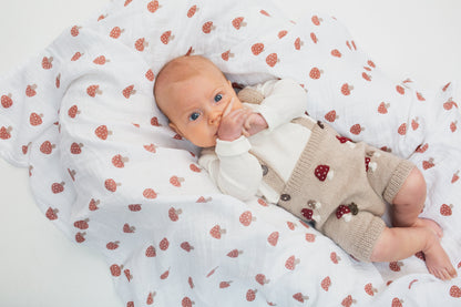 Lulujo - 2 Pack Muslin Swaddles - Mushrooms / Sand (100cm x100cm)