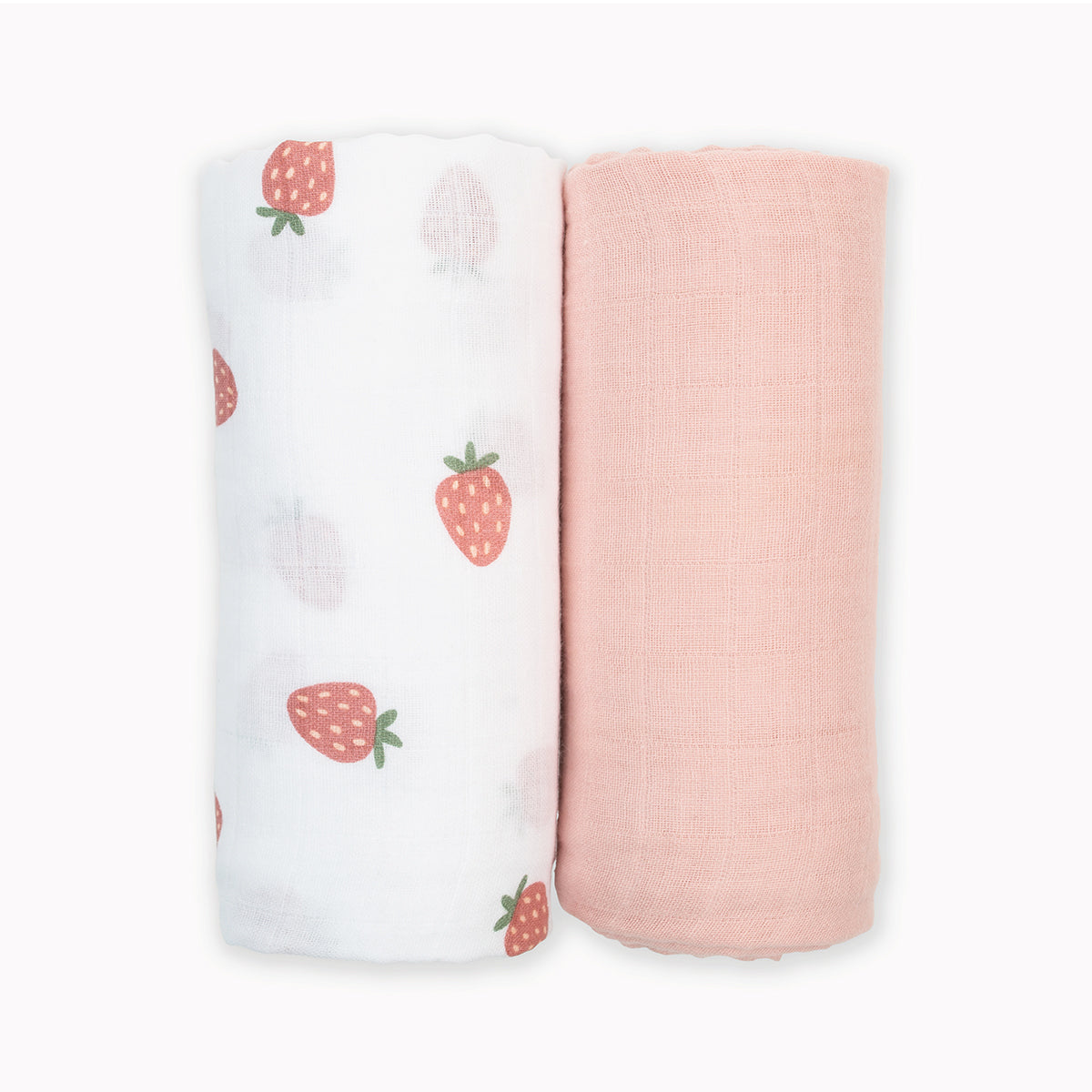 Lulujo - 2 Pack Muslin Swaddles - Strawberries / Pink (100cm x100cm)