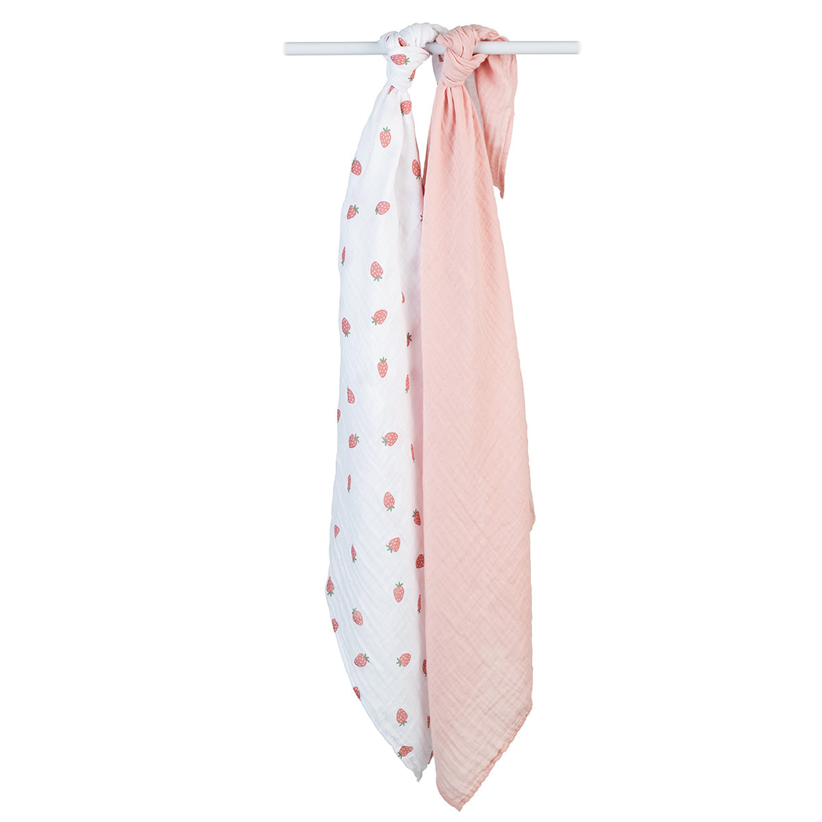 Lulujo - 2 Pack Muslin Swaddles - Strawberries / Pink (100cm x100cm)