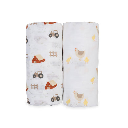 Lulujo - 2 Pack Muslin Swaddles - Barnyard / Hens & Chicks (100cm x100cm)