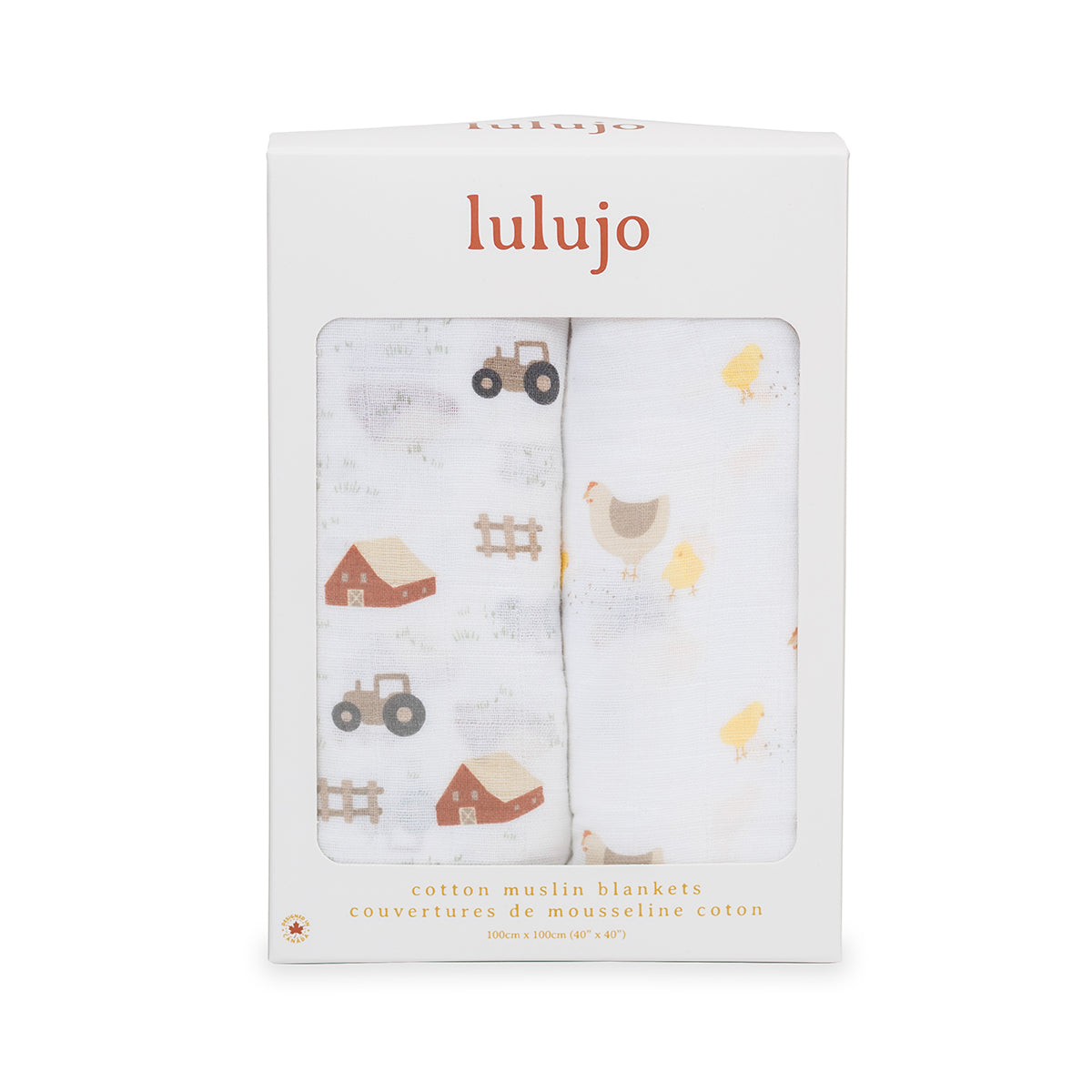 Lulujo - 2 Pack Muslin Swaddles - Barnyard / Hens & Chicks (100cm x100cm)