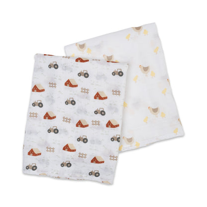 Lulujo - 2 Pack Muslin Swaddles - Barnyard / Hens & Chicks (100cm x100cm)