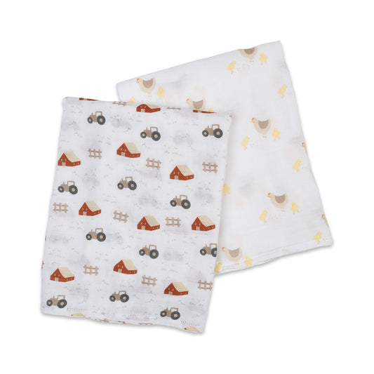 Lulujo - 2 Pack Muslin Swaddles - Barnyard / Hens & Chicks (100cm x100cm)