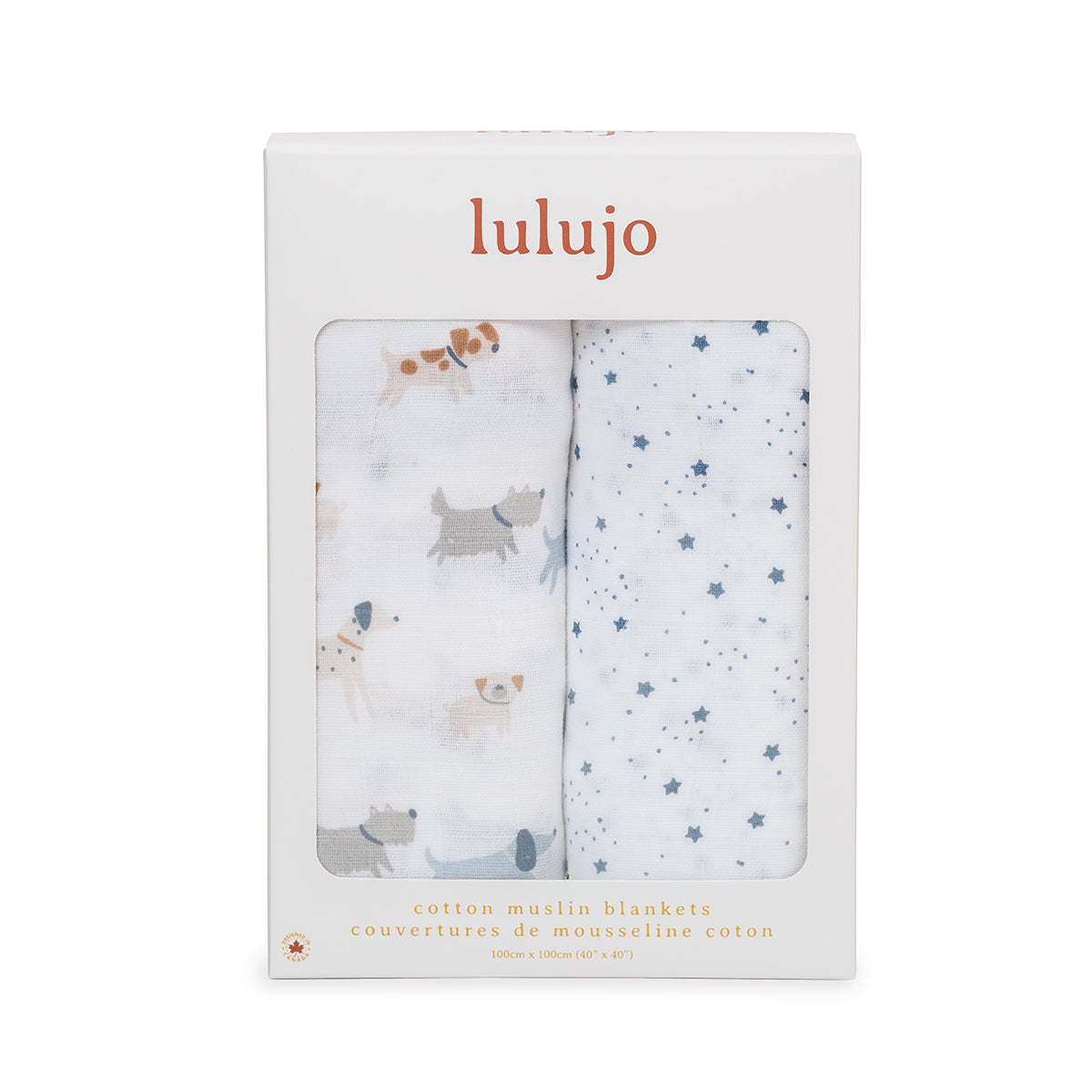 Lulujo - 2 Pack Muslin Swaddles - Puppy Dogs / Stars (100cm x100cm)