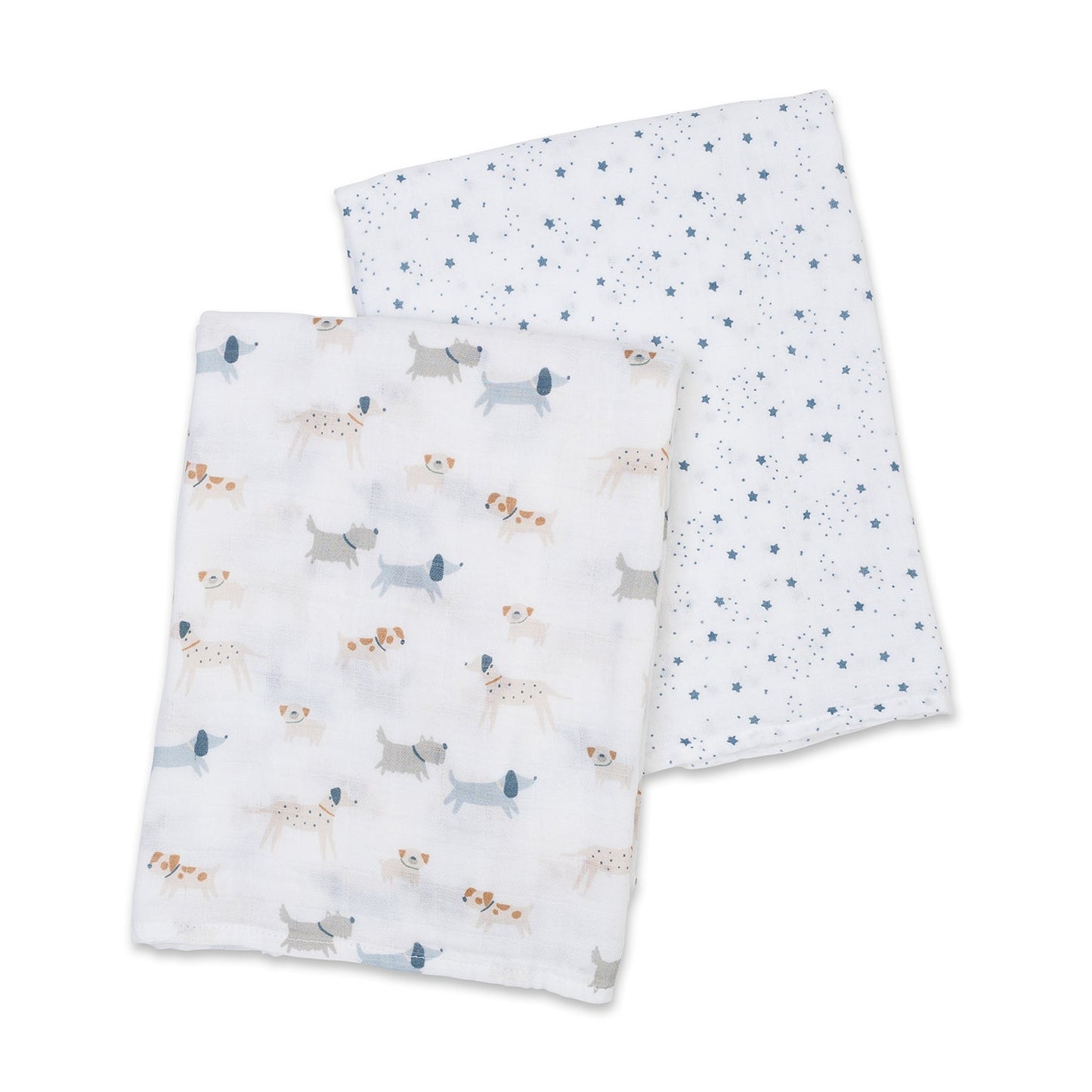 Lulujo - 2 Pack Muslin Swaddles - Puppy Dogs / Stars (100cm x100cm)