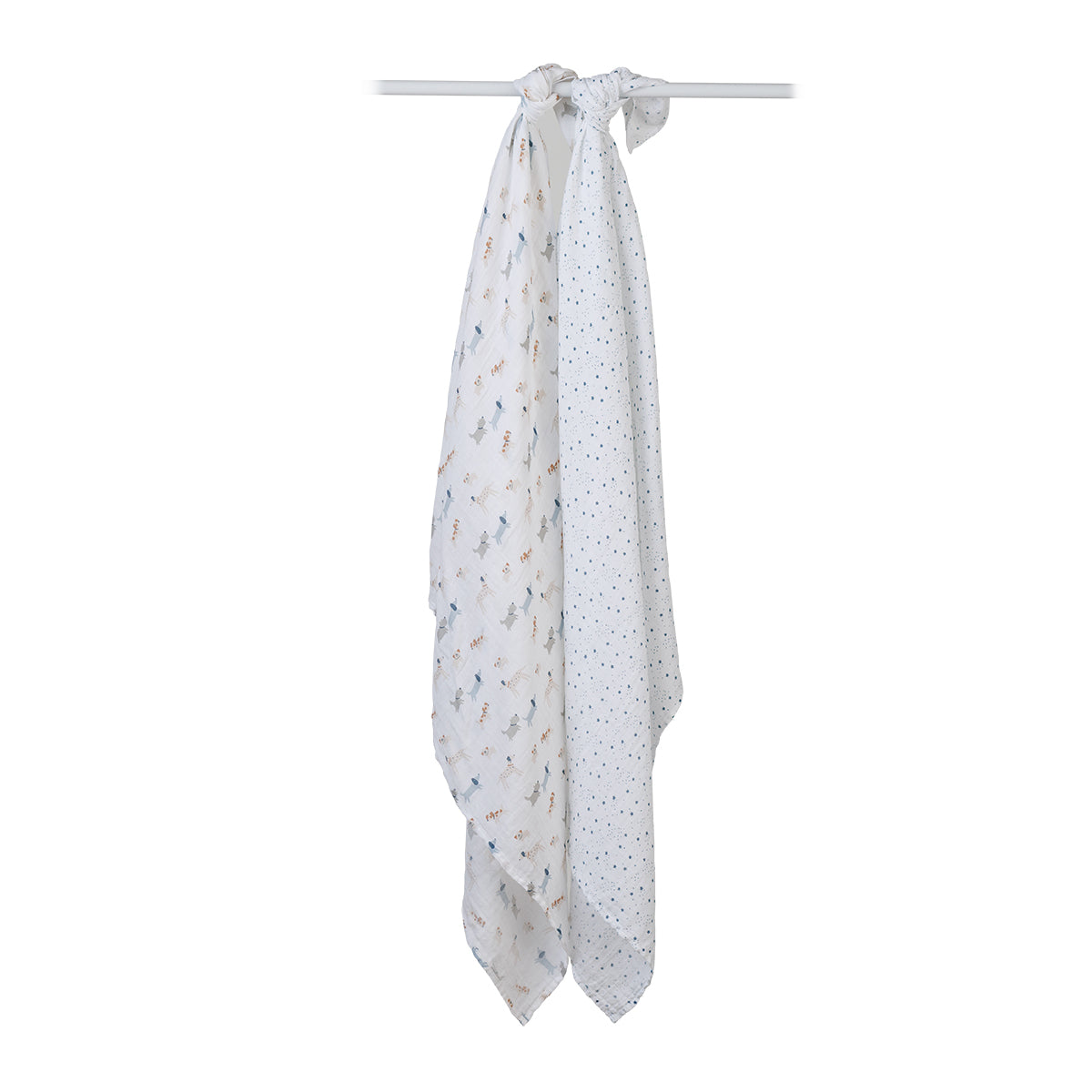 Lulujo - 2 Pack Muslin Swaddles - Puppy Dogs / Stars (100cm x100cm)