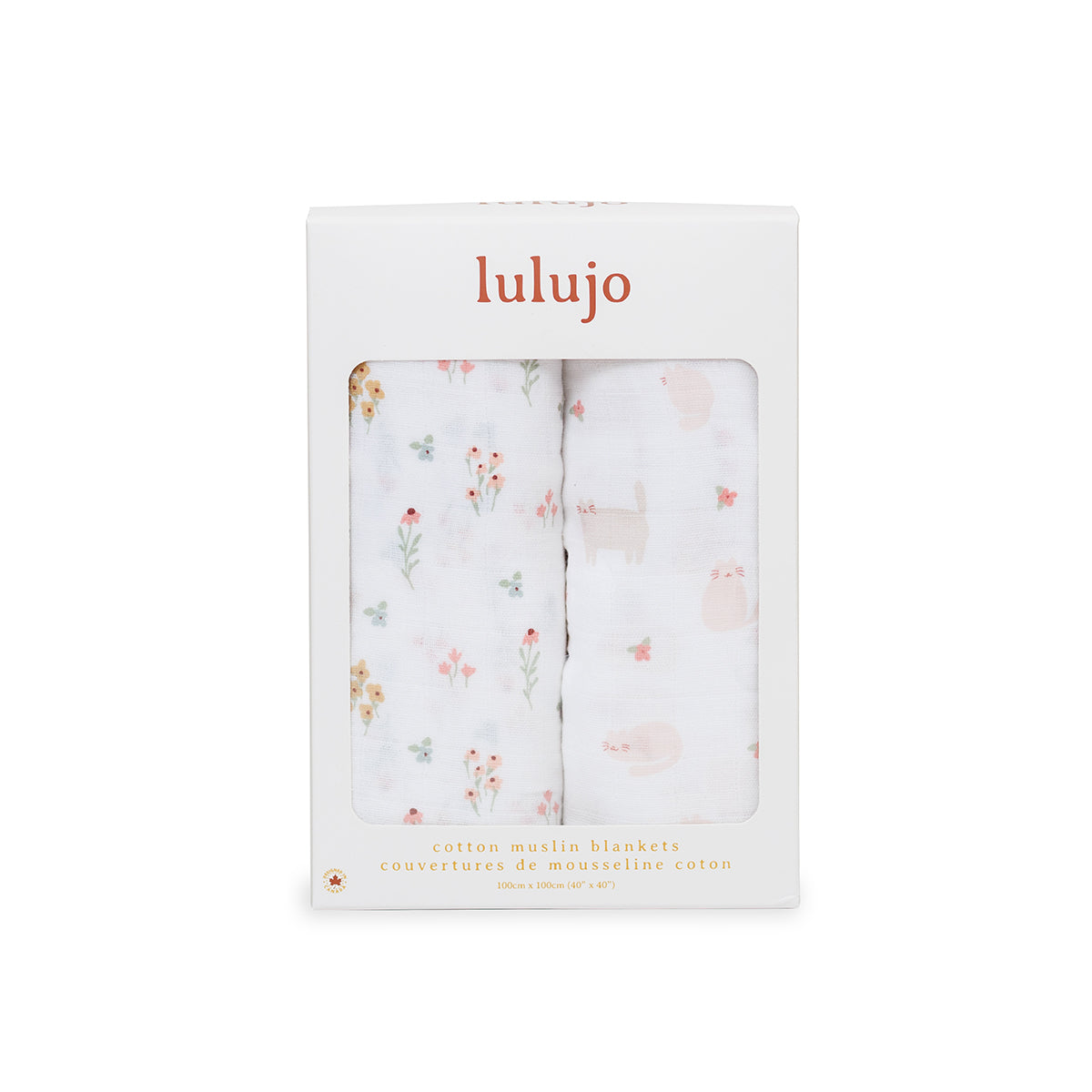 Lulujo - 2 Pack Muslin Swaddles - Kitty Cat / Flower Field (100cm x100cm)