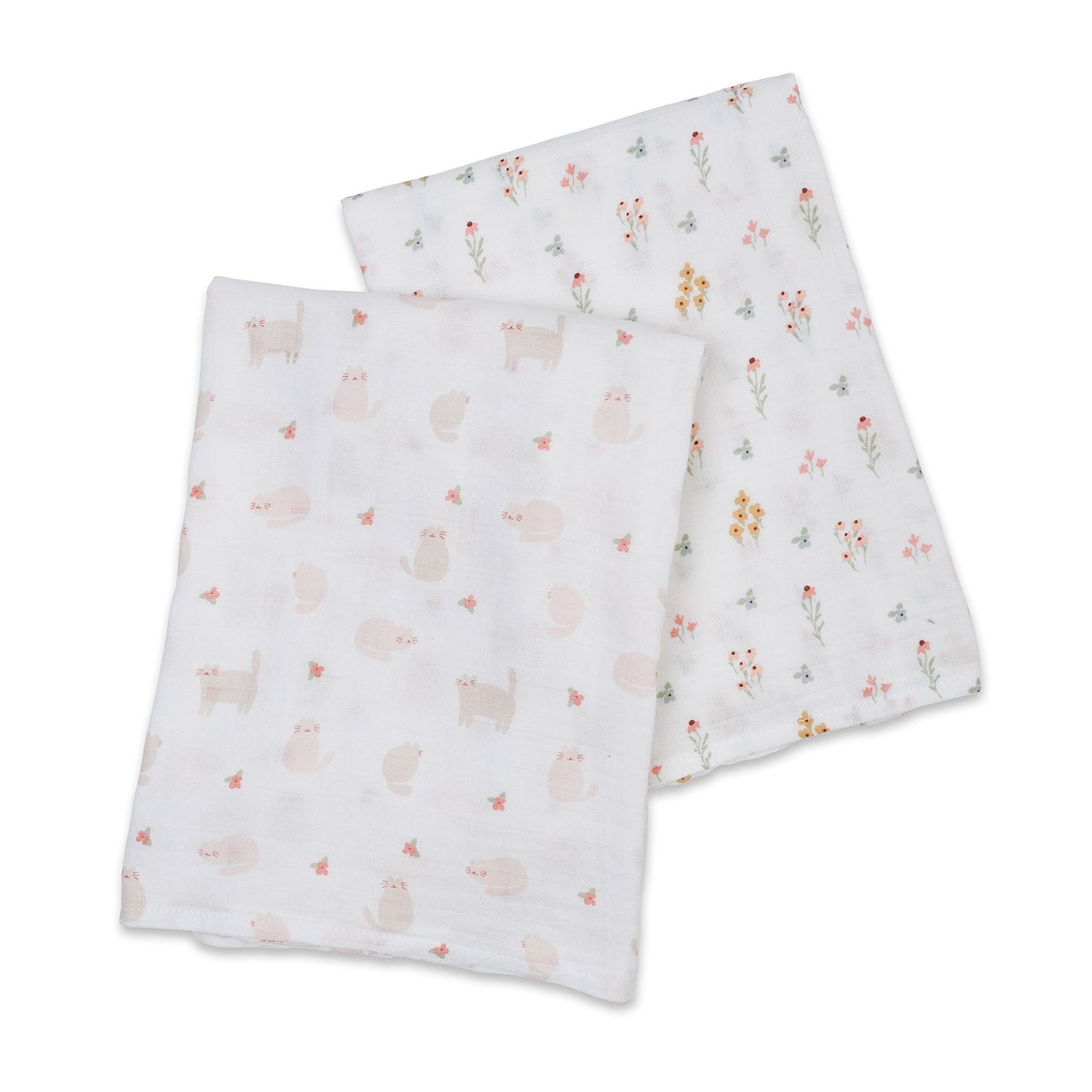 Lulujo - 2 Pack Muslin Swaddles - Kitty Cat / Flower Field (100cm x100cm)