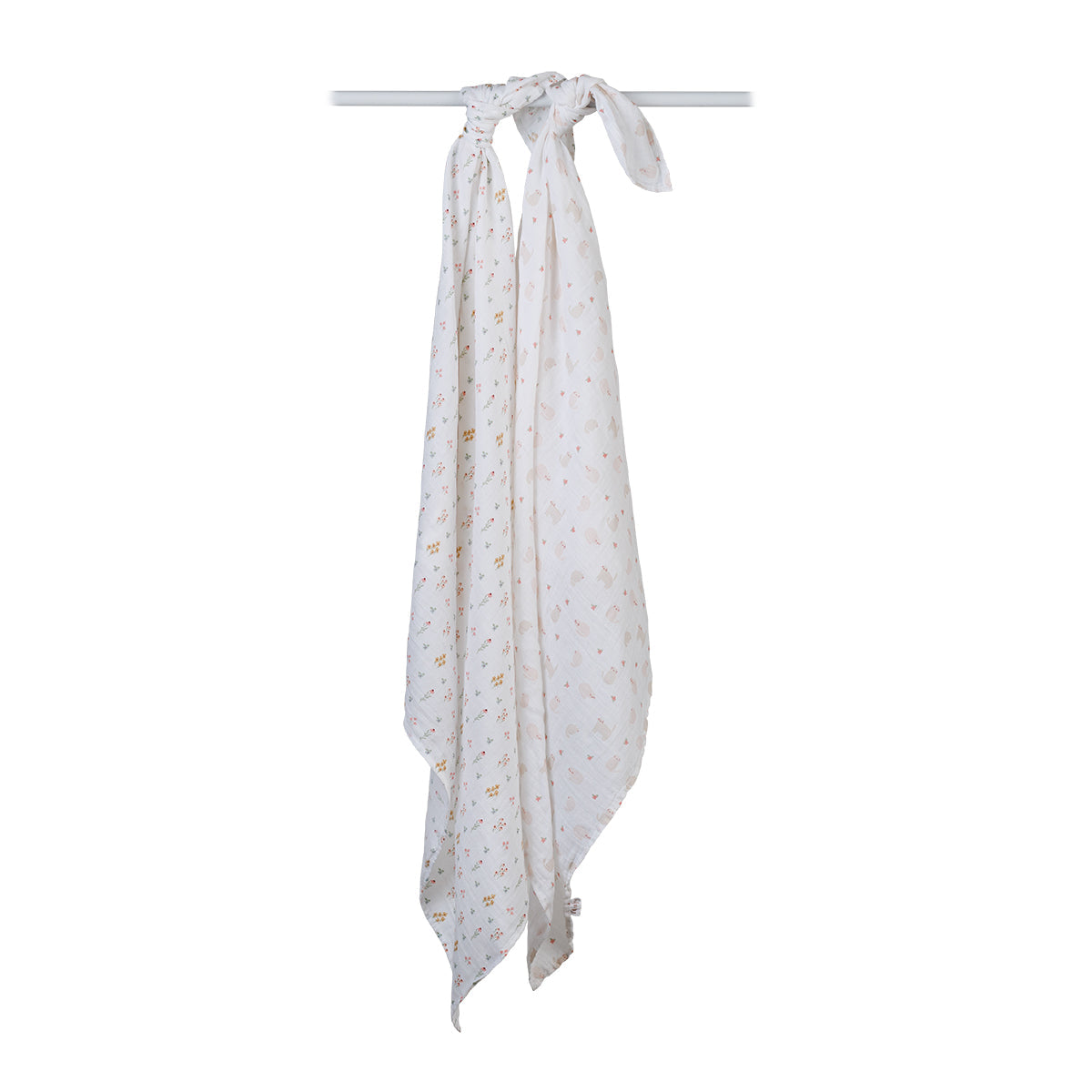 Lulujo - 2 Pack Muslin Swaddles - Kitty Cat / Flower Field (100cm x100cm)