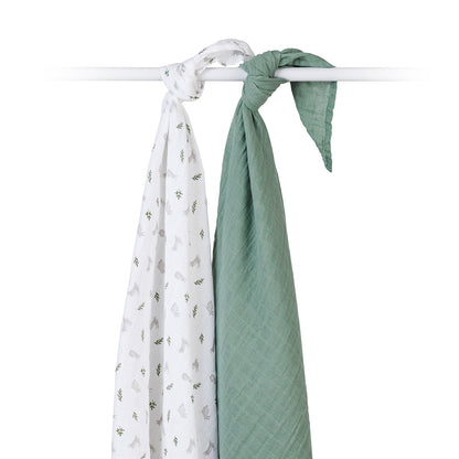 Lulujo - 2 Pack Muslin Swaddles - Bunnies / Fern (100cm x100cm)
