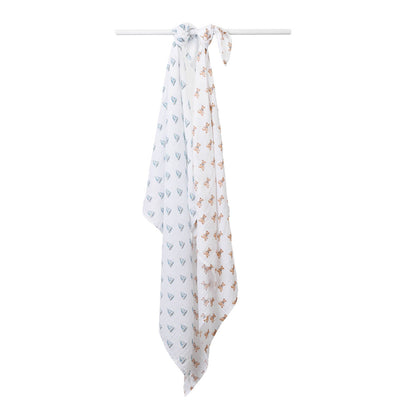 Lulujo - 2 Pack Muslin Swaddles - Vintage Bears / Sailboat (100cm x100cm)
