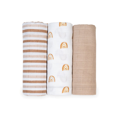 Lulujo - 3 Pack Mini Muslin Cloths - Rainbows