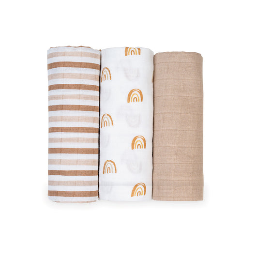 Lulujo - 3 Pack Mini Muslin Cloths - Rainbows
