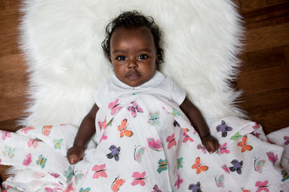 Lulujo - Muslin Swaddle - Butterflies (120cm x 120cm)