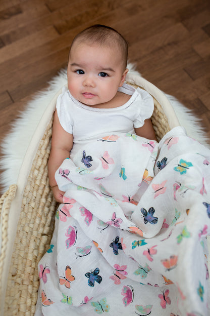 Lulujo - Muslin Swaddle - Butterflies (120cm x 120cm)