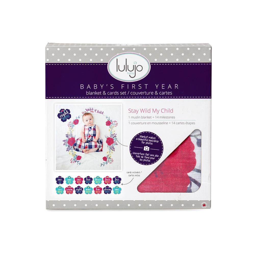 Lulujo - Single Muslin Swaddle & Cards Gift Set- Stay Wild My Child