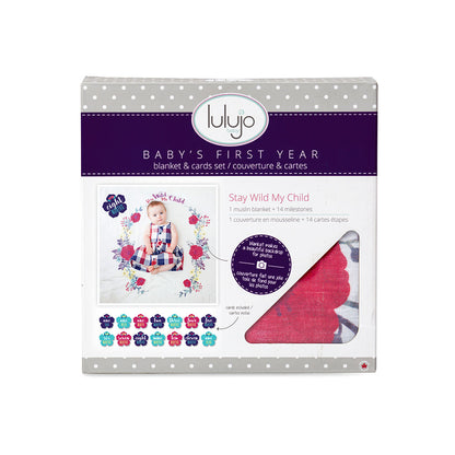 Lulujo - Single Muslin Swaddle & Cards Gift Set- Stay Wild My Child