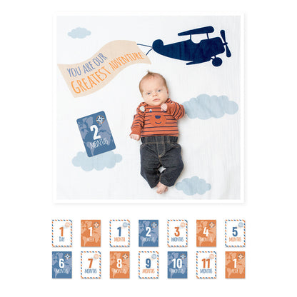 Lulujo - Single Muslin Swaddle & Cards Gift Set- Greatest Adventure