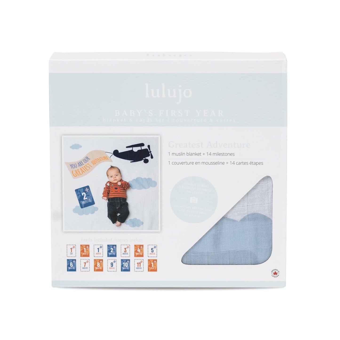 Lulujo - Single Muslin Swaddle & Cards Gift Set- Greatest Adventure